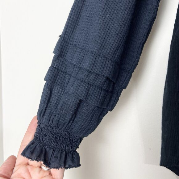 Quince Organic Cotton Textured Peasant Blouse Shirt Navy Blue Women’s S - Picture 3 of 13